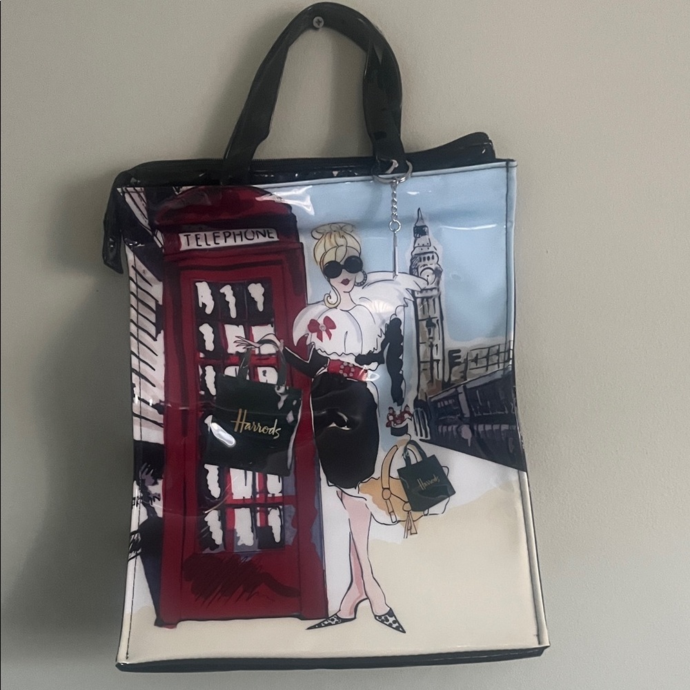 Harrods Fashion Tote Bag - Red, Black, White